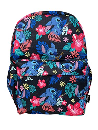 Lilo & Stitch Disney Lilo and Stitch Allover Print Black 16 inch Girls Large School Backpack-black