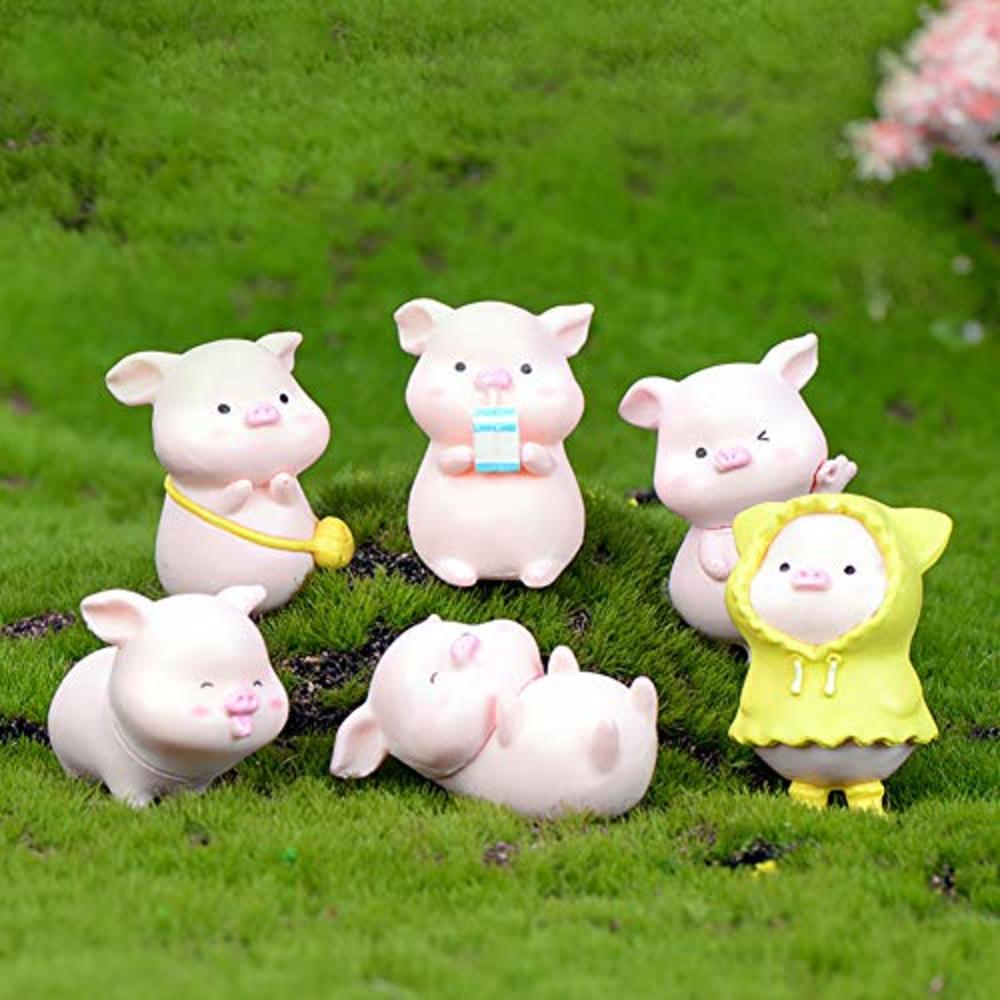 MAOMIA 12 Pcs Pink Pig Figure Animal Toys Set Cake Topper, Micro Landscape  Decor Fairy Garden