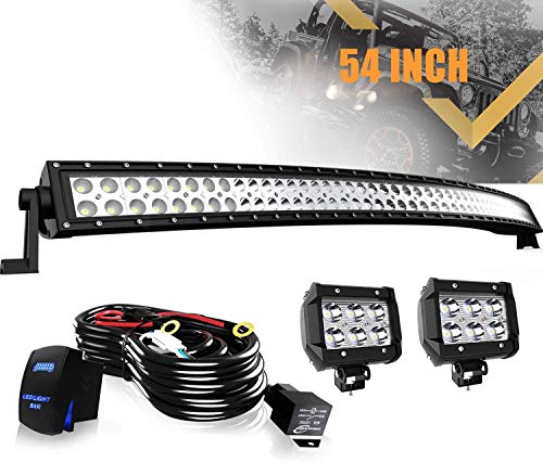 KEENAXIS 54Inch 54" 312W LED Light Bar Offroad W/Rocker Switch Wiring Harness + 2PCS 4 in Pods Cube Driving Lights Fog Lamp for 