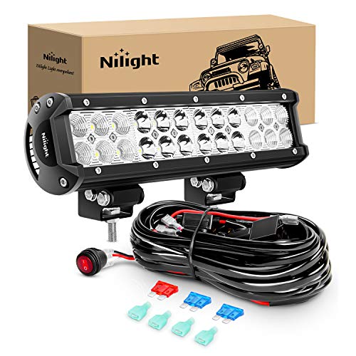 Nilight - ZH007 Led Light Bar 12 Inch 72W Spot Flood Combo With Off Road Wiring Harness, 2 years Warranty