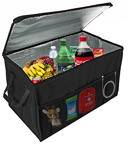 Lebogner Insulated Car Console Organizer By Lebogner - X-Large Vacation Trunk Cooler Box For Hot Or Cold Food While Traveling, Collapsibl