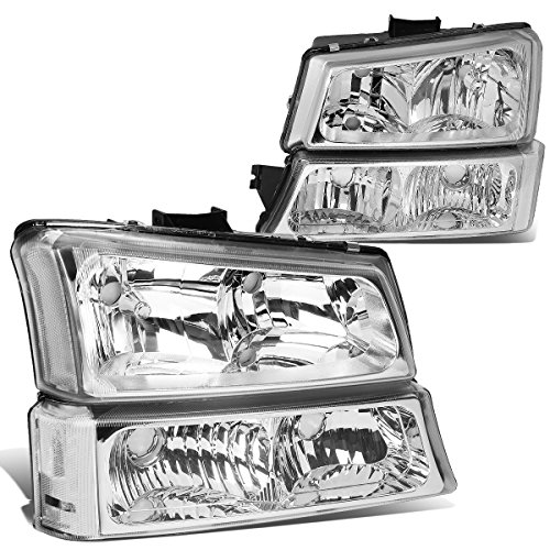 DNA Motoring HL-OH-CS03-4P-CH-CL1 Chrome Housing Headlights Compatible with 2003-2006 Chevy Silverado/Avalanche Fit Models witho