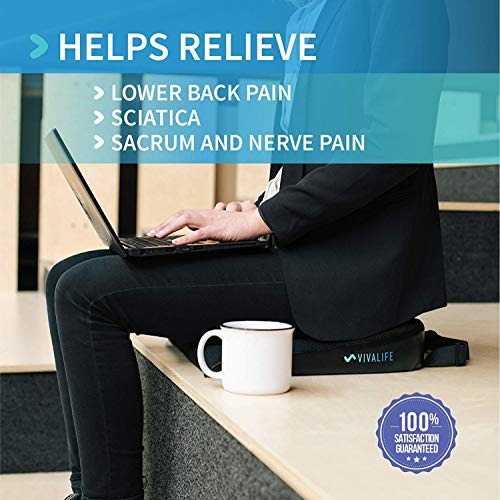 VivaLife Gel Memory Foam Office Chair & Car Seat Cushion with Non-Slip Bottom – Tailbone Pain Relief Cushion, Ergonomic, Orthope