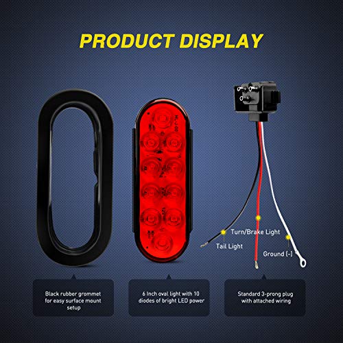 Nilight - TL-01 6" Oval Red LED Tail 2PCS w/Surface Mount Grommets Plugs IP65 Waterproof Stop Brake Turn Trailer Lights for RV T