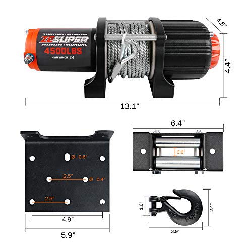 ZESUPER 4500 lb 12V DC Electric Winch 50 ft Steel Cable Off Road Waterproof UTV ATV Boat Modified Vehicles Winch Kits Wireless R