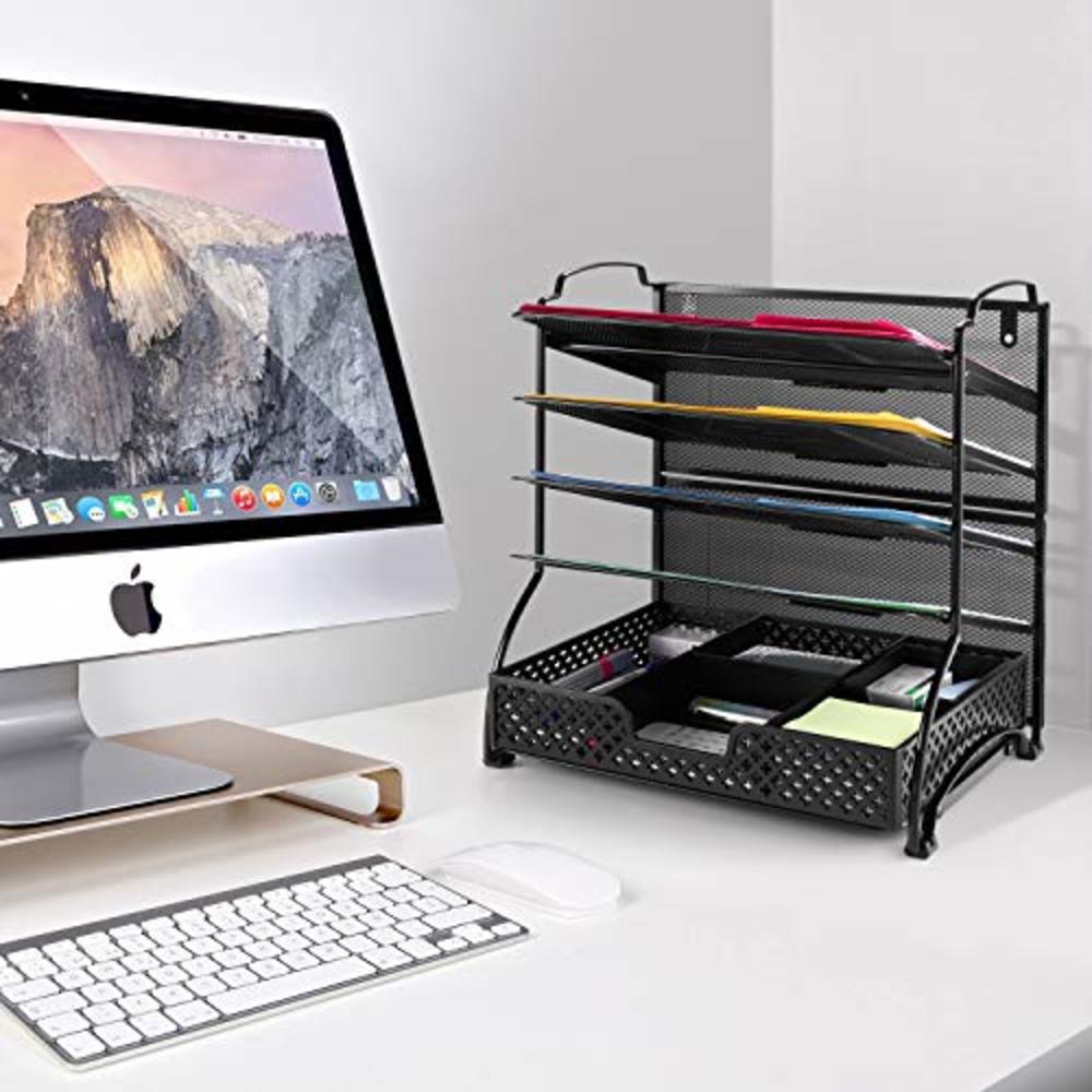 Simple Trending 5-Trays Mesh Desk File Organizer Vertical Document Letter Tray Wall File Holder with Plastic Drawer Organizer fo