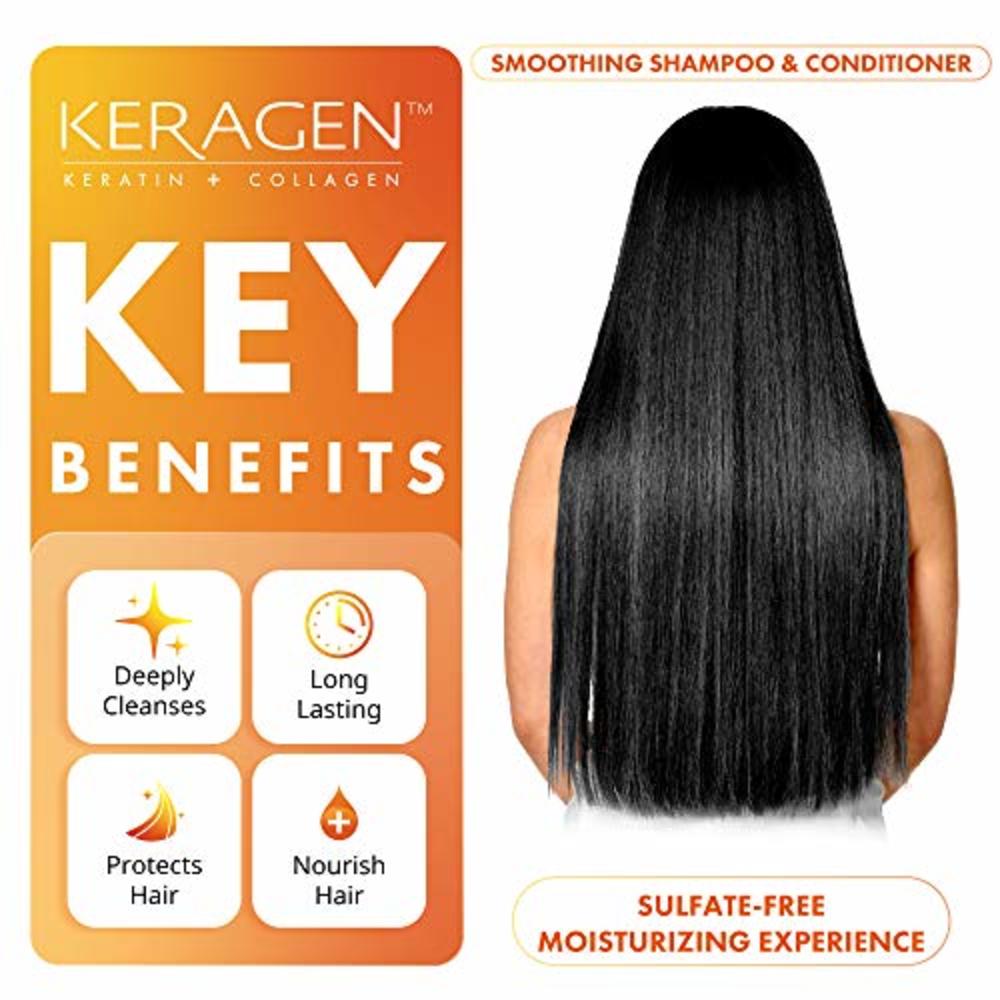 Keragen – Sulfate-free Smoothing Shampoo and Conditioner with Keratin,  Panthenol, Vitamins, Collagen, and Jojoba Oil - Combo