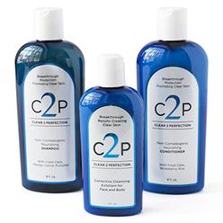 C2P CLEAR 2 PERFECTION Non-Comedogenic Acne Treatment For Face Body and Hair, Acne Wash Complete Trio Set Paraben Free Shampoo Condi