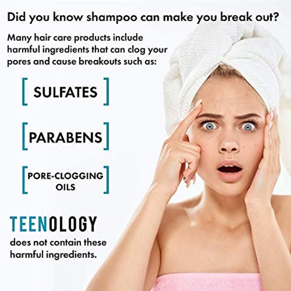 TEENOLOGY Shampoo for Teens - Avoid Forehead Acne and Breakouts - No Sulfates or Parabens, Noncomedogenic, Natural Botanical Ext
