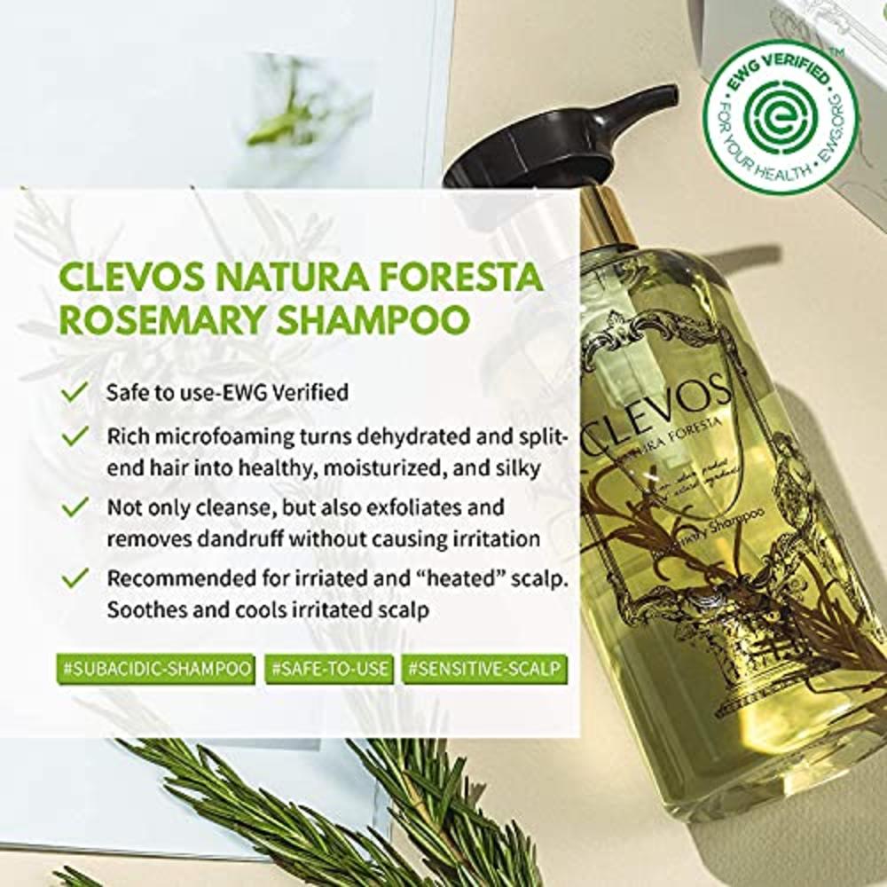 CLEVOS Natura Foresta Natural Organic Hair Shampoo 17.92 Fl Oz for Normal, Dry, Sensitive, Itchy Scalp - Pleasant Rosemary Scent