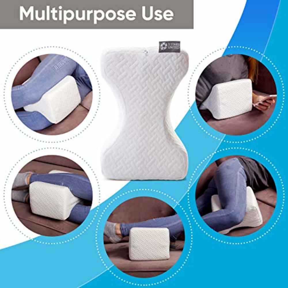 5 STARS UNITED Knee Pillow for Side Sleepers - 100% Memory Foam Wedge  Contour