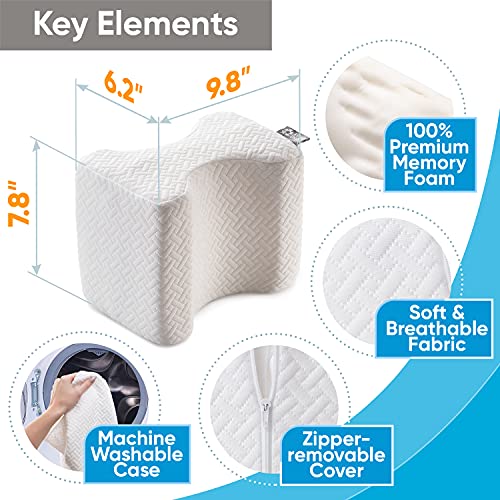 5 STARS UNITED Knee Pillow for Side Sleepers - 100% Memory Foam Wedge Contour - Leg Pillows for Sleeping - Spacer Cushion for Spine Alignment, 