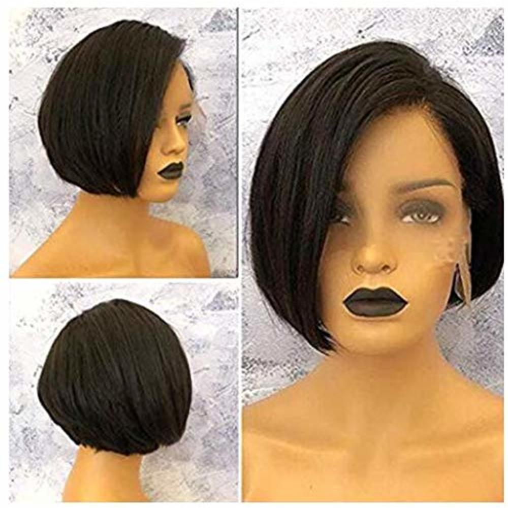 Aopus Glueless Short Pixie Cut Bob Human Hair Lace Front Wigs Side Bangs  Brazilian Full Lace