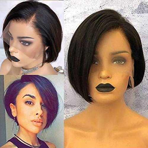 Aopus Glueless Short Pixie Cut Bob Human Hair Lace Front Wigs Side Bangs  Brazilian Full Lace Wig with Baby Hair Pre Plucket 8A 1B# Off
