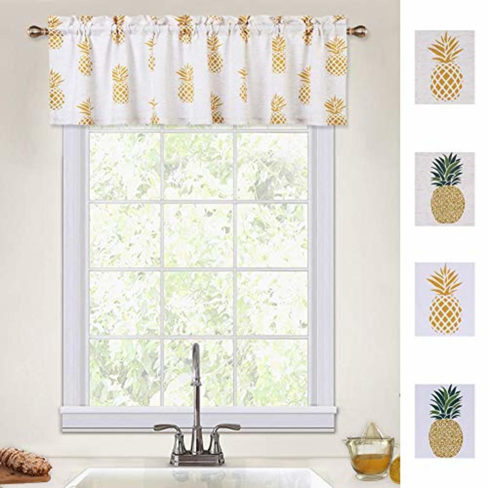 CAROMIO Valances for Kitchen Windows, Pineapple Print Linen Blend Small Valance Curtains for Kitchen Bathroom Window Curtains Short Cafe