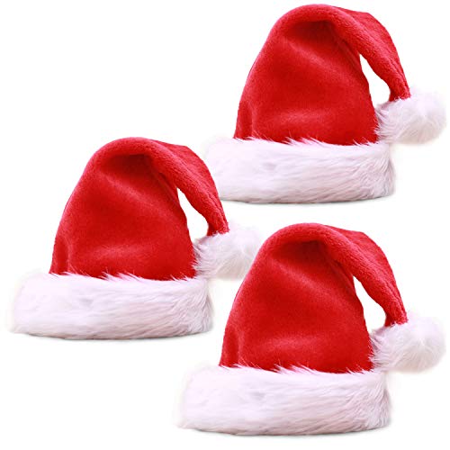 Toplee Dreamoo 3 Pack Santa Hat for Adults, Christmas Hat Traditional Red and White Plush Velvet Holiday Party Hat with Liner