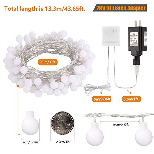 ALOVECO 34ft 100 LED Globe String Lights Plug in, 8 Dimmable Lighting Modes with Remote & Timer, UL Listed 29V Low Voltage Water