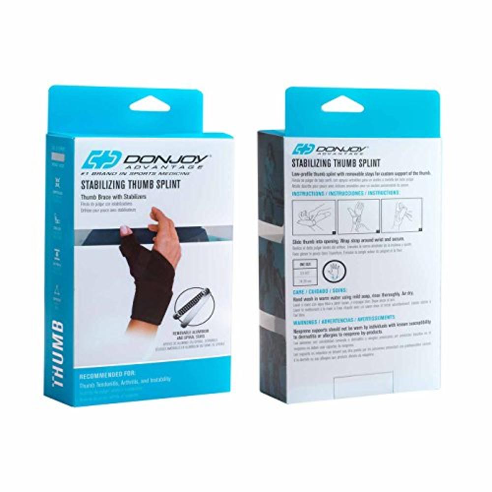 DonJoy Advantage DA161TB01-BLK Wrap Around Stabilizing Thumb Splint, Black, Adjustable, Fits 5.5" to 9.5", Best for Tendonitis, 