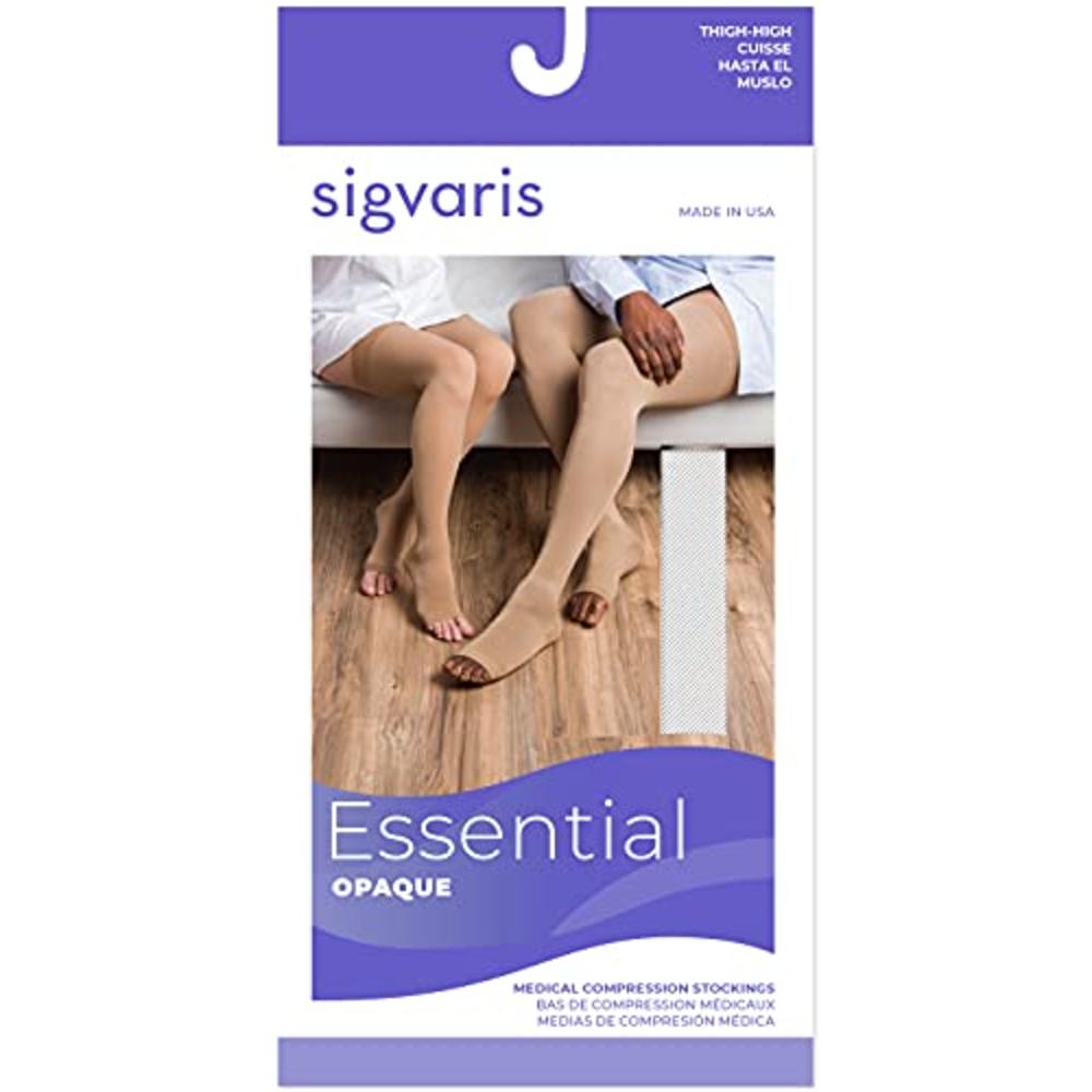 SIGVARIS Women’s Essential Opaque 860 Open Toe Thigh-Highs w/Grip Top 30-40mmHg