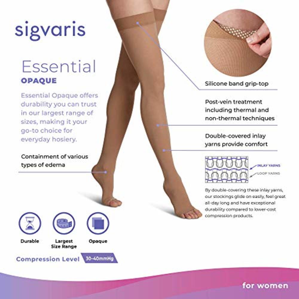 SIGVARIS Women’s Essential Opaque 860 Open Toe Thigh-Highs w/Grip Top 30-40mmHg