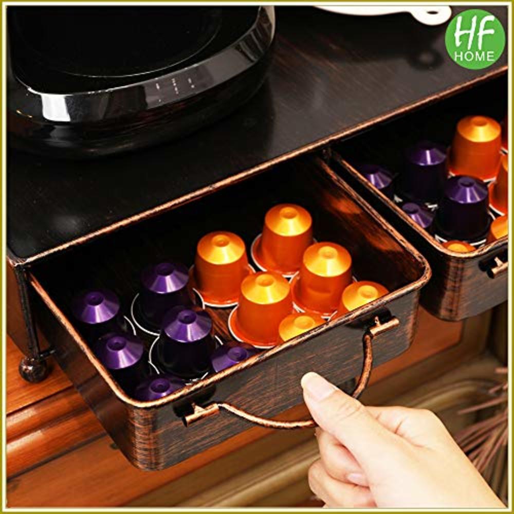 hfhome Coffee Pod Holder with 2pcs Multifunctional Storage Drawer Organizer for Tea bags, K-Cup Pods, Nespresso, Dolce Gusto, CBTL, Ver