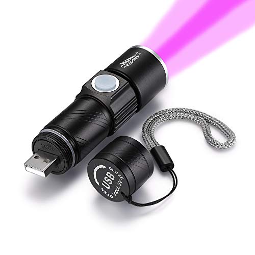 DARKBEAM USB Rechargeable UV light 395nm led Flashlight Portable 400nm Mini Detector for Dog Urine Pet Stains, Anti-counterfeiti