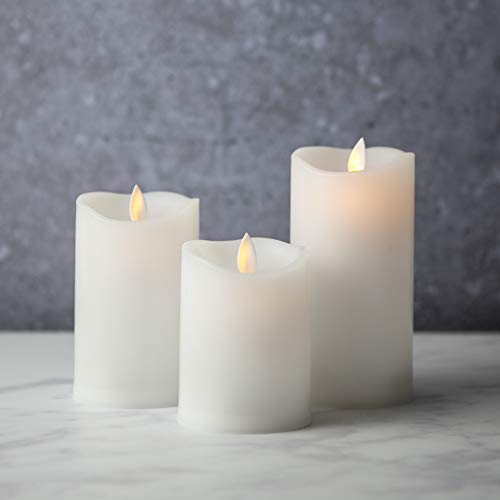 Sandstone & Sage Flameless-Candles-Led-Battery-Operated | with Remote Control Timer Flickering Flame White Indoor Outdoor Large Pillar Candle Lig
