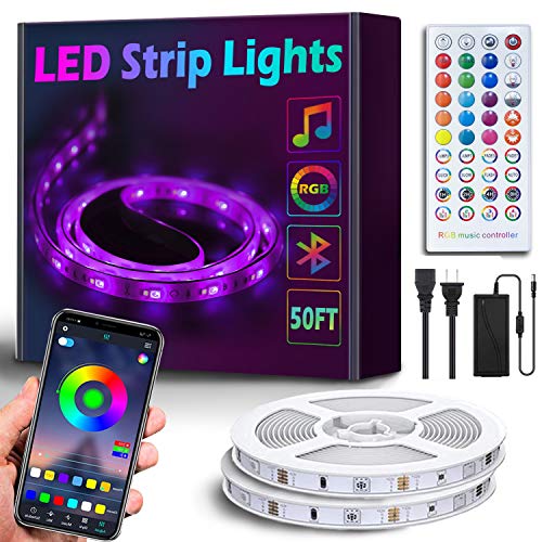 &nbsp; 50Ft/15M Bluetooth RGB LED Strip Lights - Music Sync LED Light Strip Controlled by Smart Phone APP - 450LEDs RGB LED Light Strip