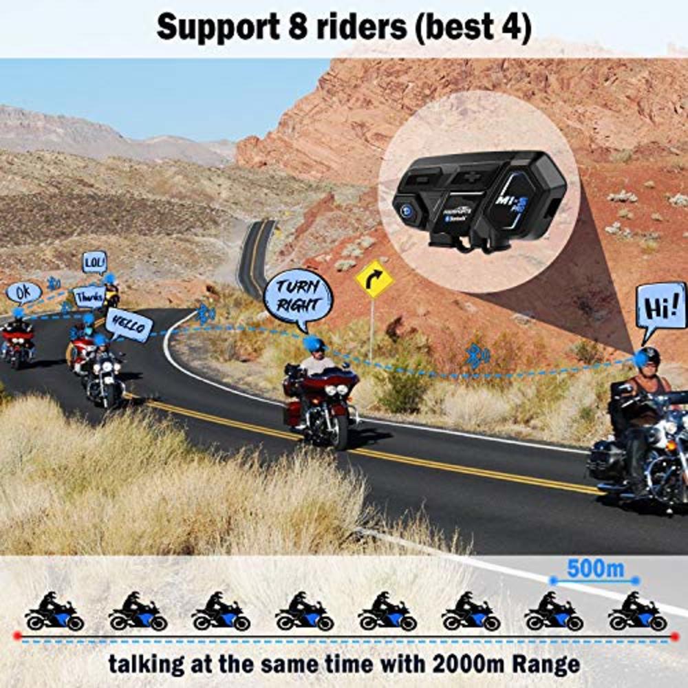 Fodsports Motorcycle Bluetooth Intercom, Fodsports M1S Pro 2000m 8 Riders Group Motorbike Helmet Communication System Headset Universal Wi