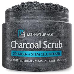 M3 Naturals Charcoal Exfoliating Body Scrub Polish with Collagen & Stem Cell Gentle Body Exfoliator Face Scrub Bump Eraser Booty