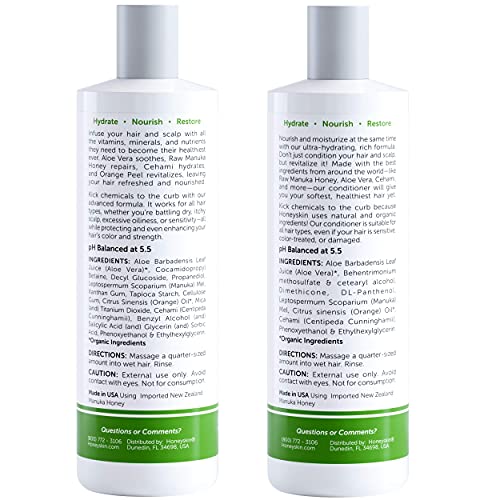 HoneySkin Hair Growth Shampoo and Conditioner Set - with Manuka Honey, Aloe Vera and Coconut Oil - for Frizzy, Itchy and Dry Scalp - Hair 
