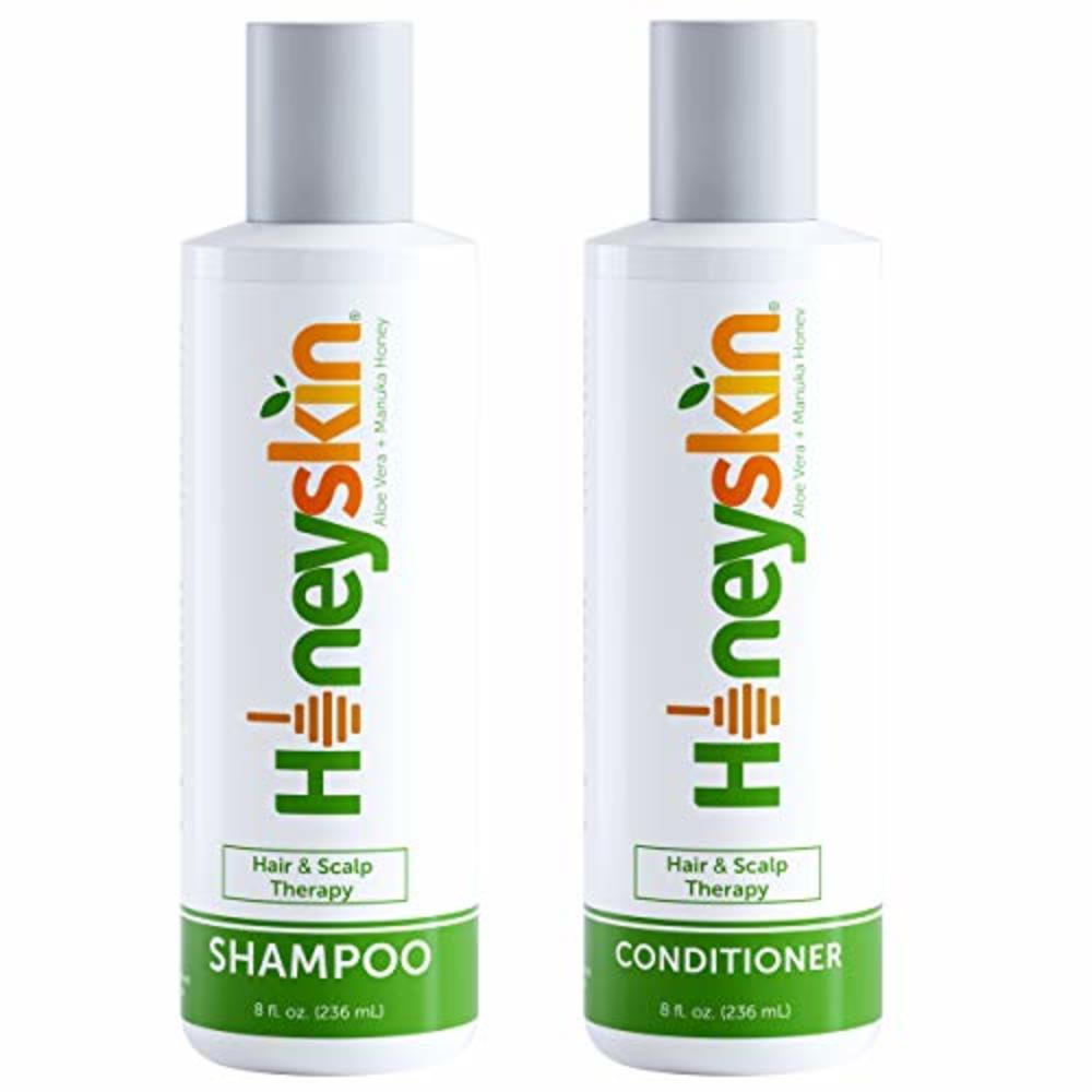 HoneySkin Hair Growth Shampoo and Conditioner Set - with Manuka Honey, Aloe Vera and Coconut Oil - for Frizzy, Itchy and Dry Scalp - Hair 