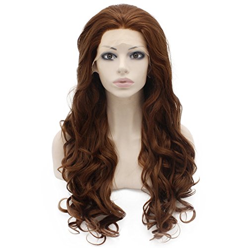 MX angel Mxangel Long Wavy Heat Resistant Fiber Synthetic Lace Front Brown Auburn Natural Wig