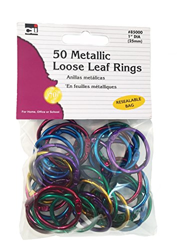 Charles Leonard Loose Leaf Rings, 1" Diameter, Metallic Assorted Colors, (85000), 50 per pack