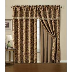 Chezmoi Collection Adelle 4-Piece Paisley Jacquard Embroidered Window Curtain/Drape Set - Attached Sheer Backing and Valance