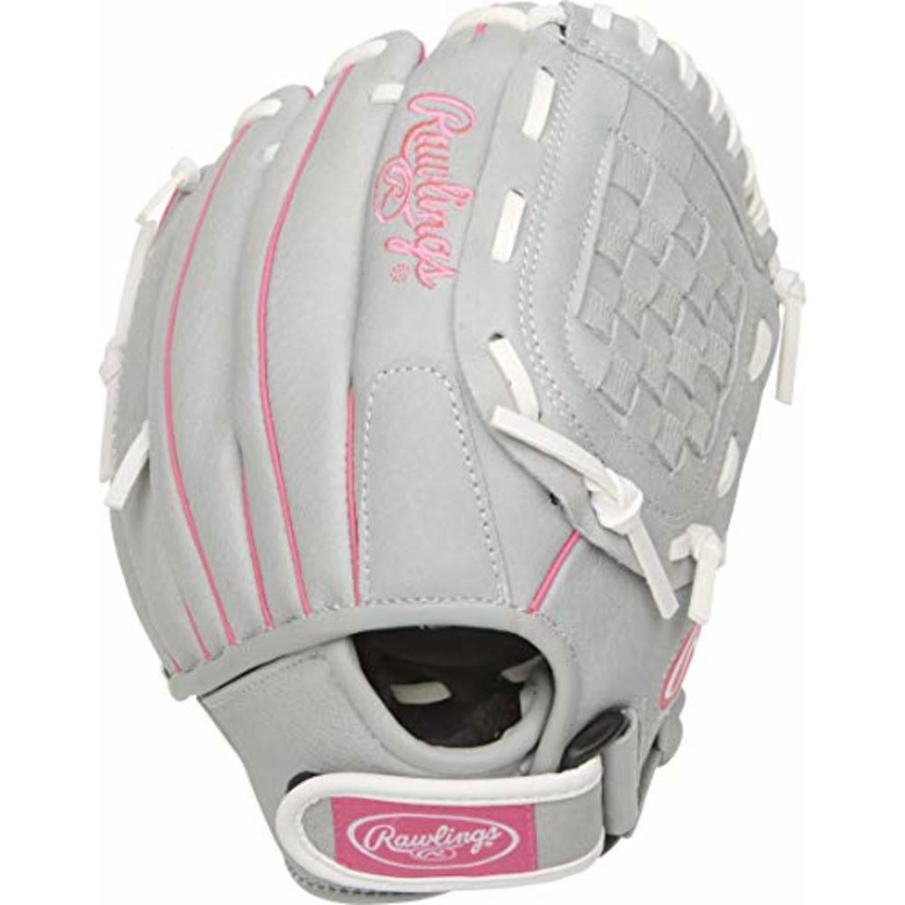 Rawlings Sure Catch Series Fastpitch Softball Glove, Pink/Grey/White, Right Hand Throw, SCSB105P-6/0 10 1/2 BSK/NFC
