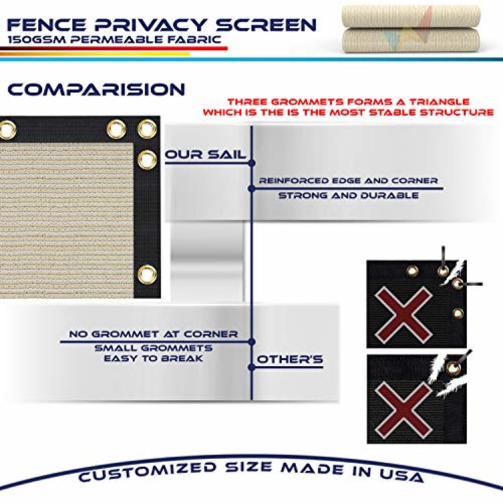 Windscreen4less Heavy Duty Privacy Screen Fence in Color Beige with White Stripes 6 x 50 Brass Grommets 150 GSM - Customized