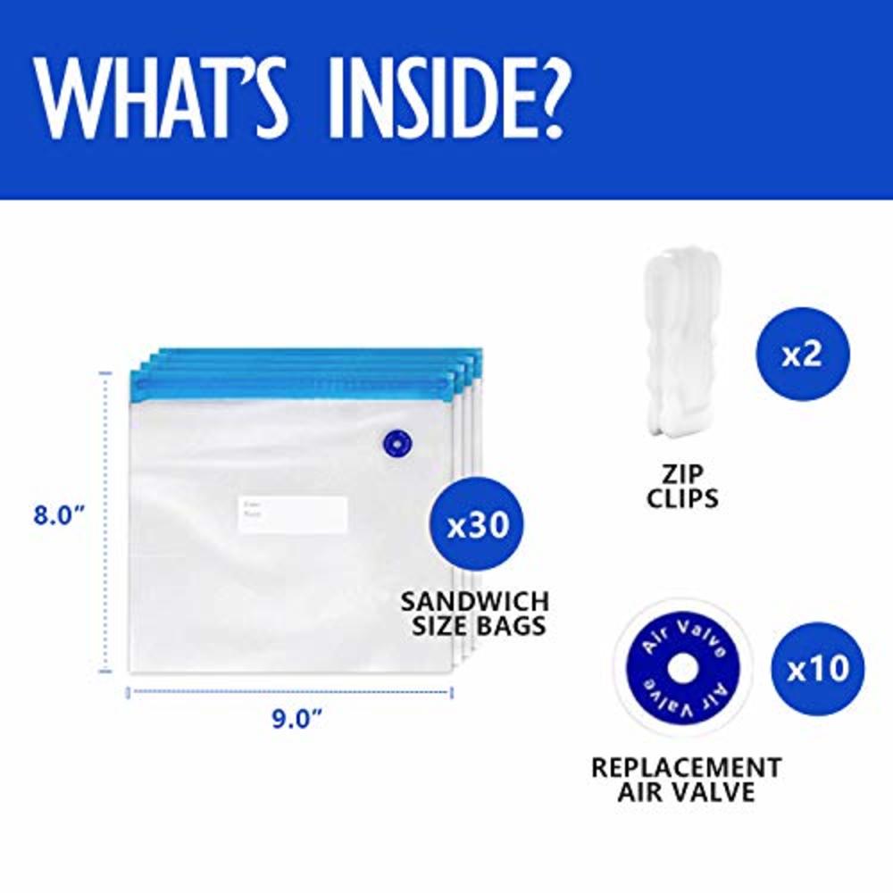 VICARKO 30 Vacuum Zipper Bags, Vacuum Sealer Bags, Food Storage, Reusable Bags, with Double Layers, BPA Free, Small Size, 8 x 9"