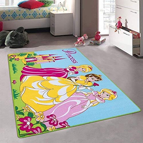Champion Rugs Princess and castle Playtime Disney Style Fun Educational Area Rug girls Bedroom carpet Non-Slip gel Back Play Mat (8 Feet X 10