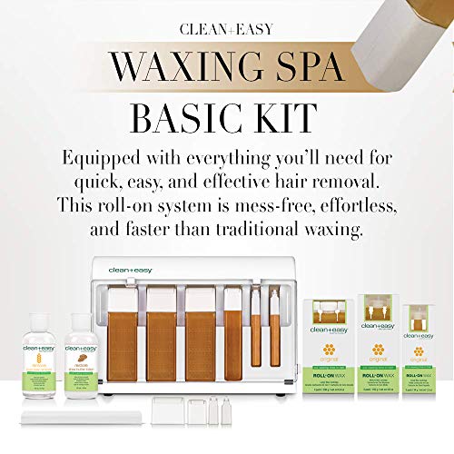 Clean + Easy Waxing Spa Basic Kit (120V), Top Pick Complete Face and Body Hair Removal Essentials for a Smooth, Flawless, Hair-F