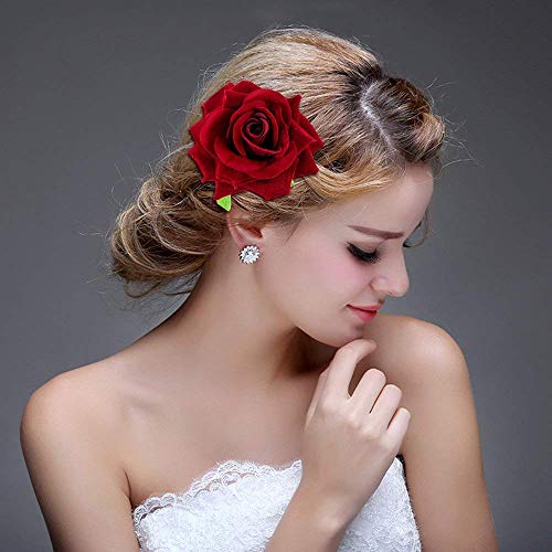 ClassicBeauty Elegant Bright Red Rose Velvet Hair Clip Set (2 Large 2  Small) New 2018 Flamenco Women and Girls Hair Accessories