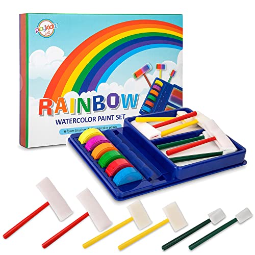 Playkidiz Rainbow Watercolor Washable classic colors Painting Set, 12 Piece  complete Paint Set For Kids, Includes 6 Foam Paintbr