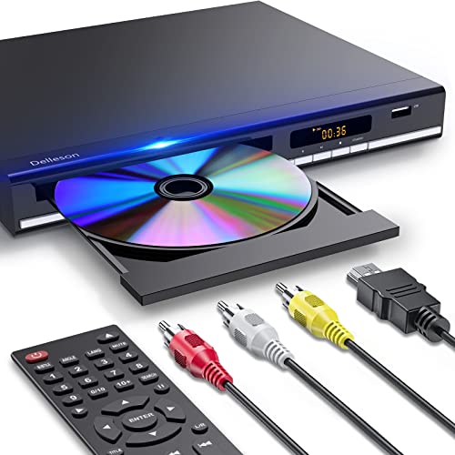 Delleson DVD Player, DVD Players for TV with Microphone USB Input, All Region Free Disc Player, Support NTScPAL System HD 1080P wi