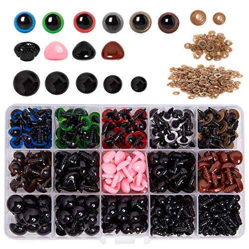 NAIXUEC 636PCS Safety Eyes and Noses, Include 228PCS Colorful Safety Eyes and 90PCS Nose with 318PCS Washers, Multiple Sizes for Doll, P