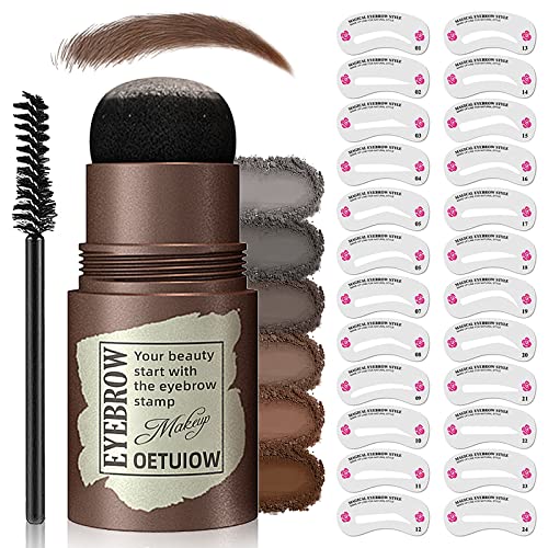 OETUIOW Eyebrow Stamp Stencil Kit 1 Step Brow Stamp Shaping Kit Long-Lasting Waterproof with 24 Reusable Eyebrow Stencils, 3 in 1 Hairli