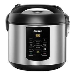COMFEE Rice Cooker, 6-in-1 Stainless Steel Multi Cooker, Slow Cooker, Steamer, Saute, and Warmer, 2 QT, 8 Cups Cooked, Brown Ric