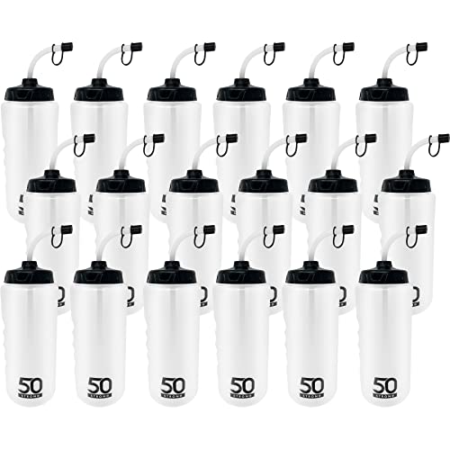 50 Strong 1 Liter Sports Water Bottle W/Straw - Easy Squeeze + Built