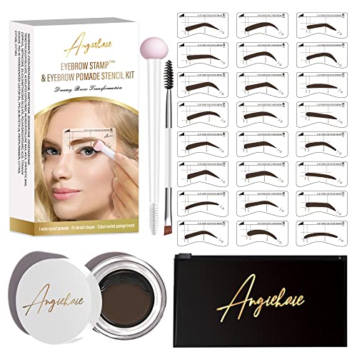 ANGIEHAIE Eyebrow Stamp Stencil Kit, Brow Stamp, 24 Pieces Eyebrow Stencils Thick and Thin with 2 Dual Ended Brush and Sponge Applicators,