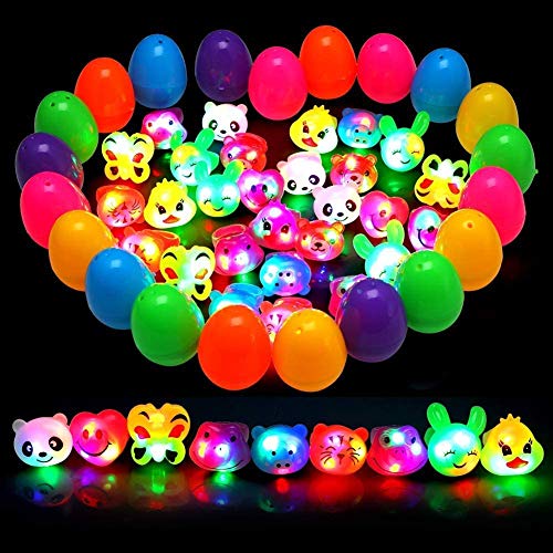 Twister.CK 56PACK Easter Glow Eggs Easter Basket Stuffers,28 Eggs Filled with 28 Led Light Up Rings for Kids Easter Toys,Easter Party Favor