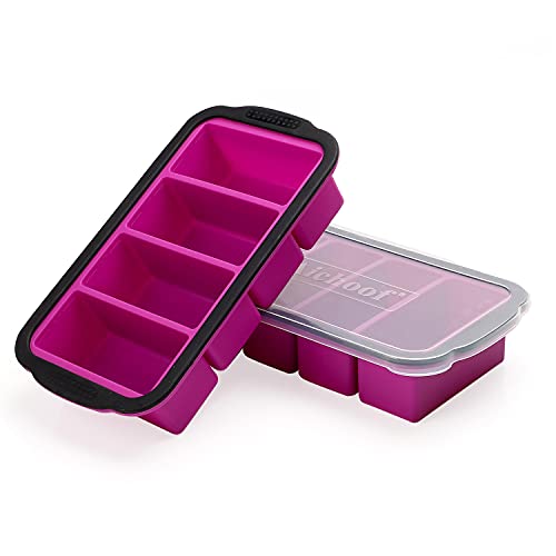Aichoof 1-cup Extra Large Freezing Tray for soup,broth,sauce or butter,2  pack Ice cube Trays with lid, Silicone Freezer container Molds